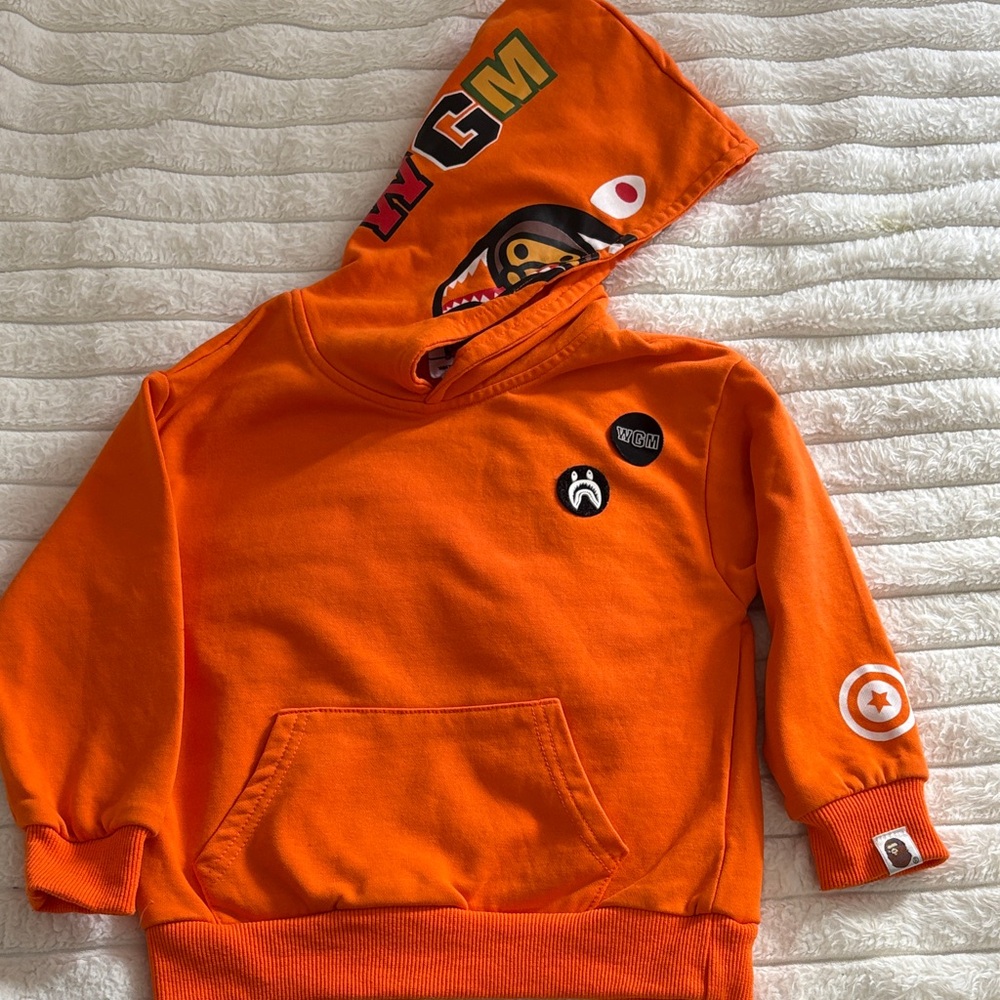 Bape Orange Kids Hoodie with Graphic Details